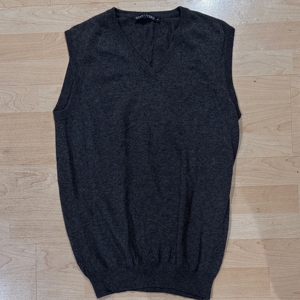 Woo lovers Dark Gray V-Neck Sweater Vest SZ M part cashmere